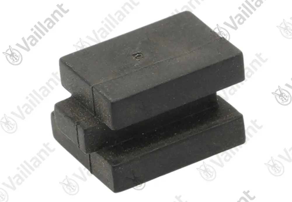 Vaillant Stopfen mit rechteckiger Form, aus schwarzem Material, in zwei übereinanderliegenden Teilen angeordnet.